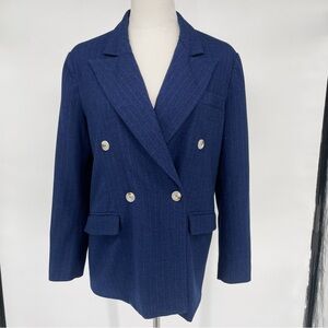 Lioness‎ Brentwood Blue Oversized Pinstripe Blazer Notch Peak Lapel One Button
